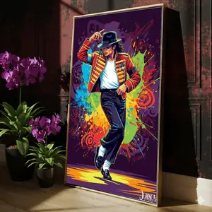 Iconic Pop Dance Pose Canvas, Colorful Music Legend Wall Art, Funky Retro Style Canvas, Vibrant Abstract Background, Home Decor Poster.Design Wall Decor For Living Room Bedroom Music Fan Gift