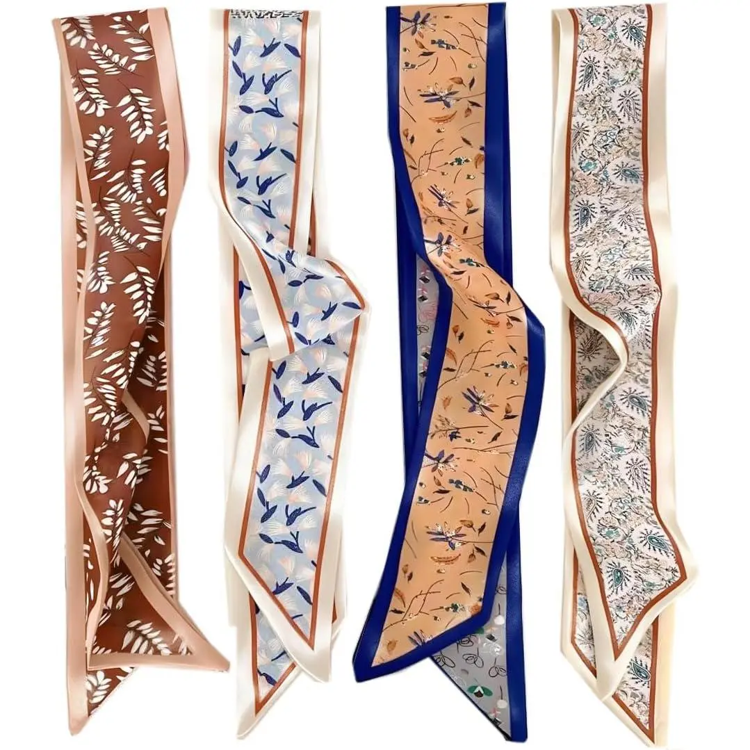 4 Packs Purse Scarf For Handbags Silk Head Handle Ribbon Scarfs For Hair Fashion Skinny Scarves For Women Gift