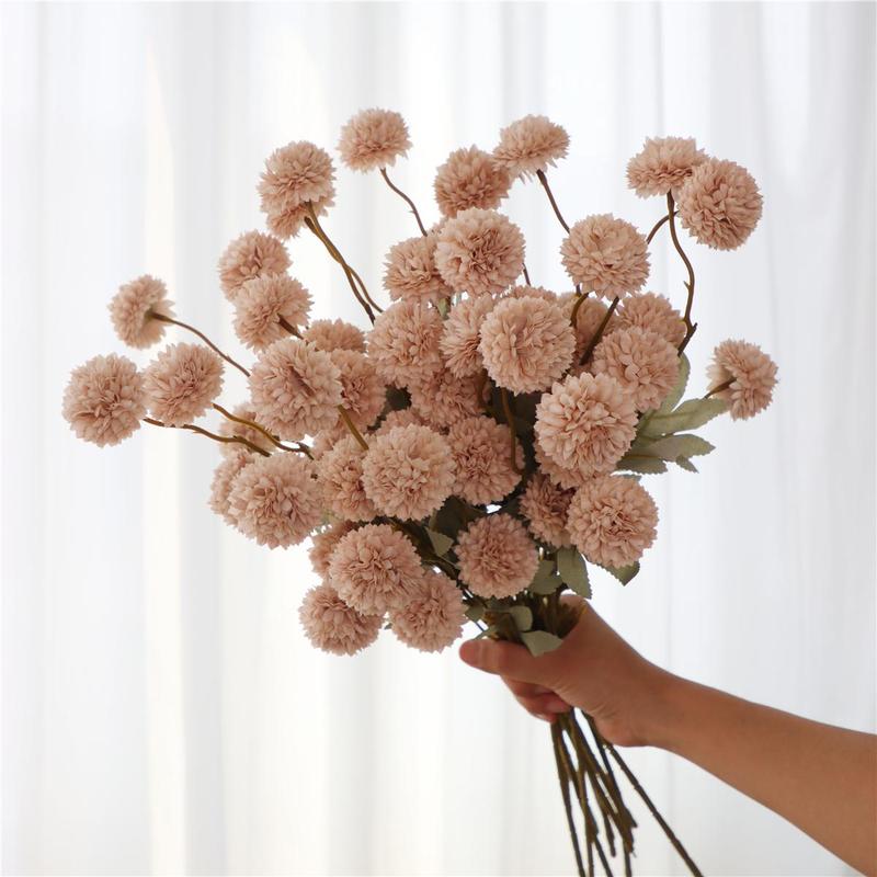 12-Piece Artificial Snowball Pom-Pom Flower Bouquet (No Vase), Artificial Flower Arrangements, Faux Ping-Pong Flowers for Home, Party or Wedding Decor