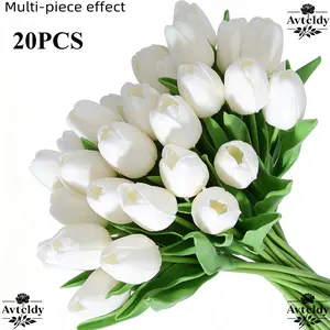 20 Pieces Artificial Tulips (10 Pieces per Pack) - These lifelike artificial tulips are perfect for table decorations on Valentine's Day and Mother's Day, and an ideal choice for home decor in spring and summer - 13.4 inches, with realistic touch