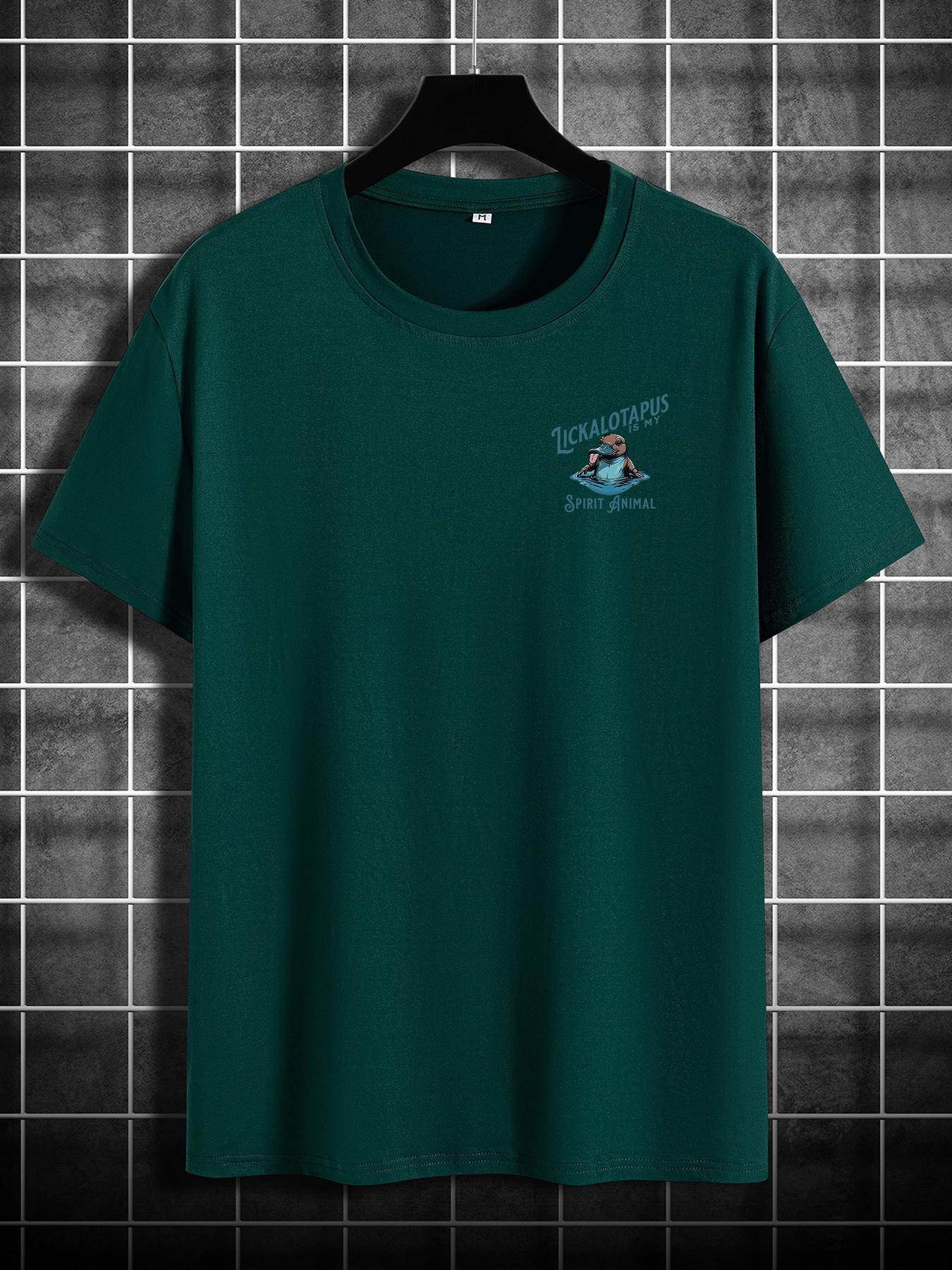 Men's Regular Fit Letter & Animal Print Round Neck Tee, Casual Short Sleeve Crew Neck T-shirt for Summer, Fashion Men's Top for Daily Wear