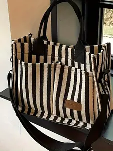 New Fashion Colorful Striped Large Capacity Women's Handbag, Casual Messenger Bag, Durable Fabric, Ideal Gift for Friends and Family