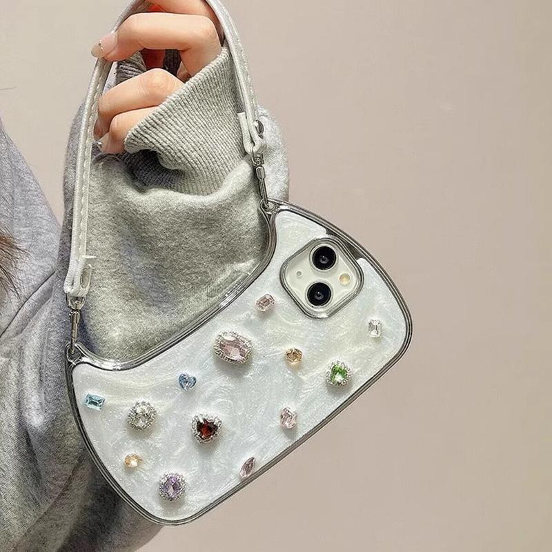 [Free !ship] ( Hand Lanyard ) Glitter Bling Diamond & Heart Sparkle Case for iPhone 17 Pro Max 16 15 14 13 Pro Max for Women Girls Crystal Wristband Bracelet Shockproof Cute Pretty Love Luxurious 3D Rhinestone Decorate Silicone Soft Shell Back Cover