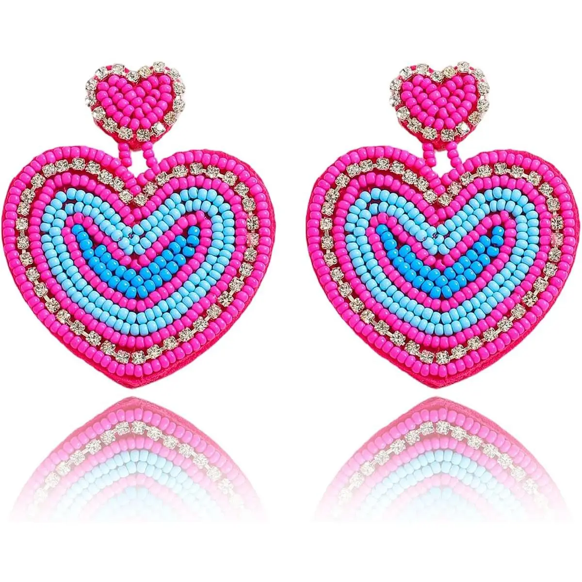 Beaded Valentine's Day Heart Earrings for Women,    Design Statement Love Drop Earrings Fashion   for Her