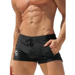 Men's Solid Color Zipper Pocket Swim Trunks, Casual Comfy Breathable Swim Shorts for Beach Swimming, Men's Swimwear for All Seasons, Stretchy Trunk