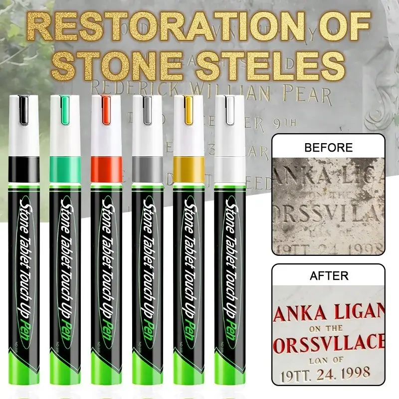 Grave Marker Restoration Paint Pen, Oil-Based Waterproof Grave Stone Repair Brush, Restores Faded Outdoor Memorial Inscriptions, Suitable for Granite Cemetery Stones