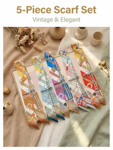 5-Piece Scarf Bag Set for Women, Narrow Scarf with Tie, Hair Accessory Neck Scarf, Fashion Gift Accessories, Ideal for Women