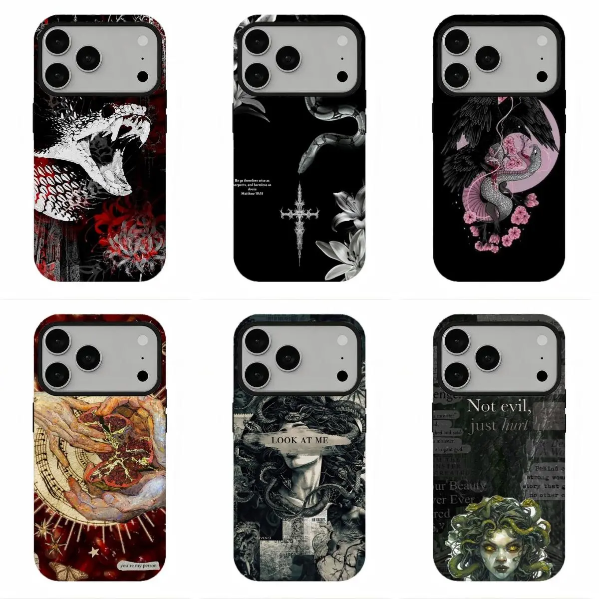 Dark Gothic Snake Medusa Phone Case, Compatible for iPhone 17Promax 16 15 14 13 12 11 and for Samsung S26‑21, Edgy Grunge Aesthetic, Witchy Occult Vibe, Shockproof Protective Cover, Perfect Gothic Lover Gift, Father's Day Gift