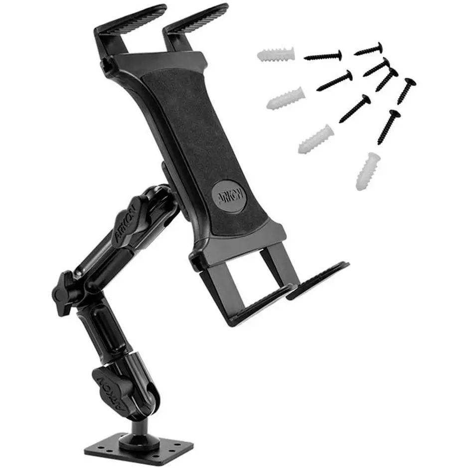 ARKON Mounts - Heavy-Duty Tablet Mount | Secure Drill Base for Cars, Walls, and Tables | Adjustable Arm Ensures Perfect Positioning | Universal Tablet Stand and Holder | Great for iPad Wall Mount