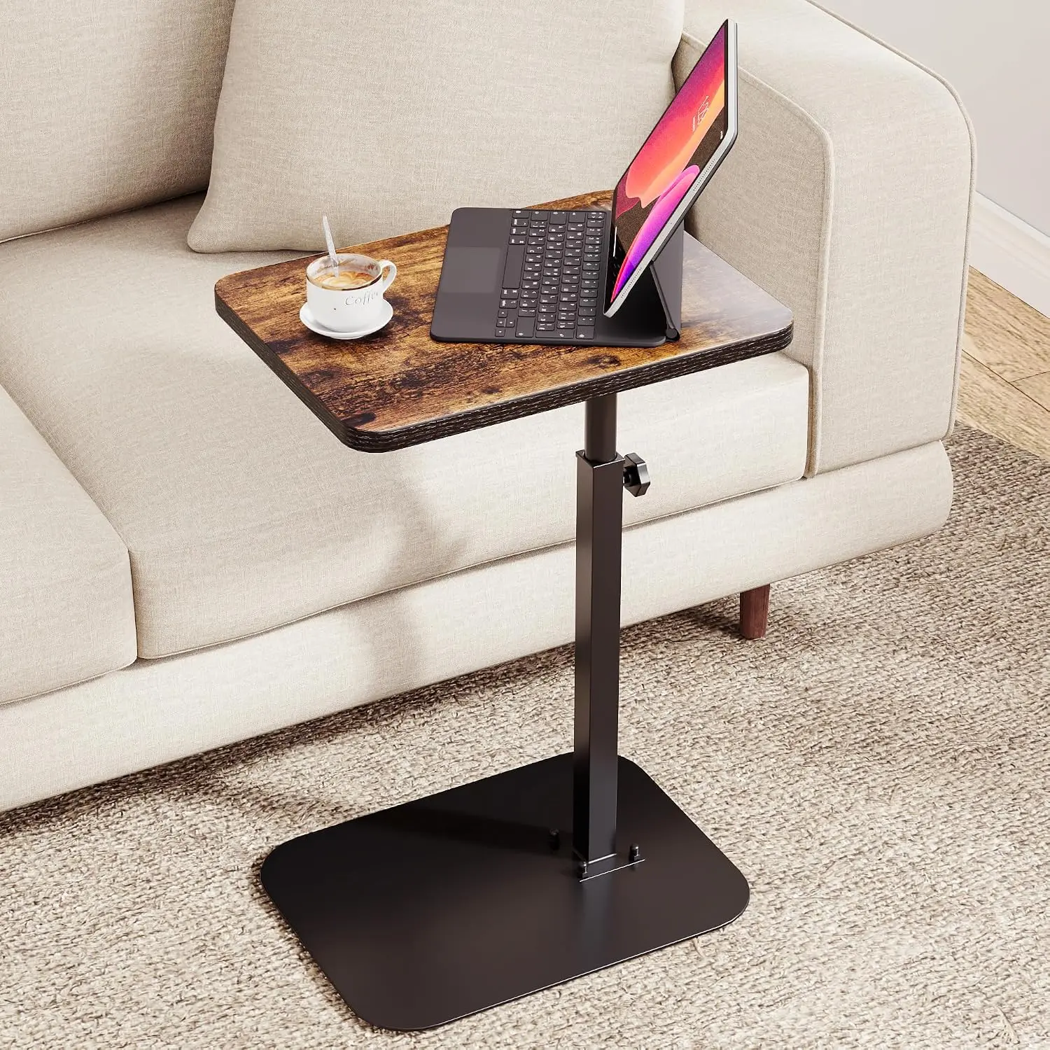 Adjustable Height TV Tray Table for Couch, 360° Swivel Side Table | C Shaped End Table, 18"-33" Height Range Laptop Stand for Recliner, Small Bedside Table