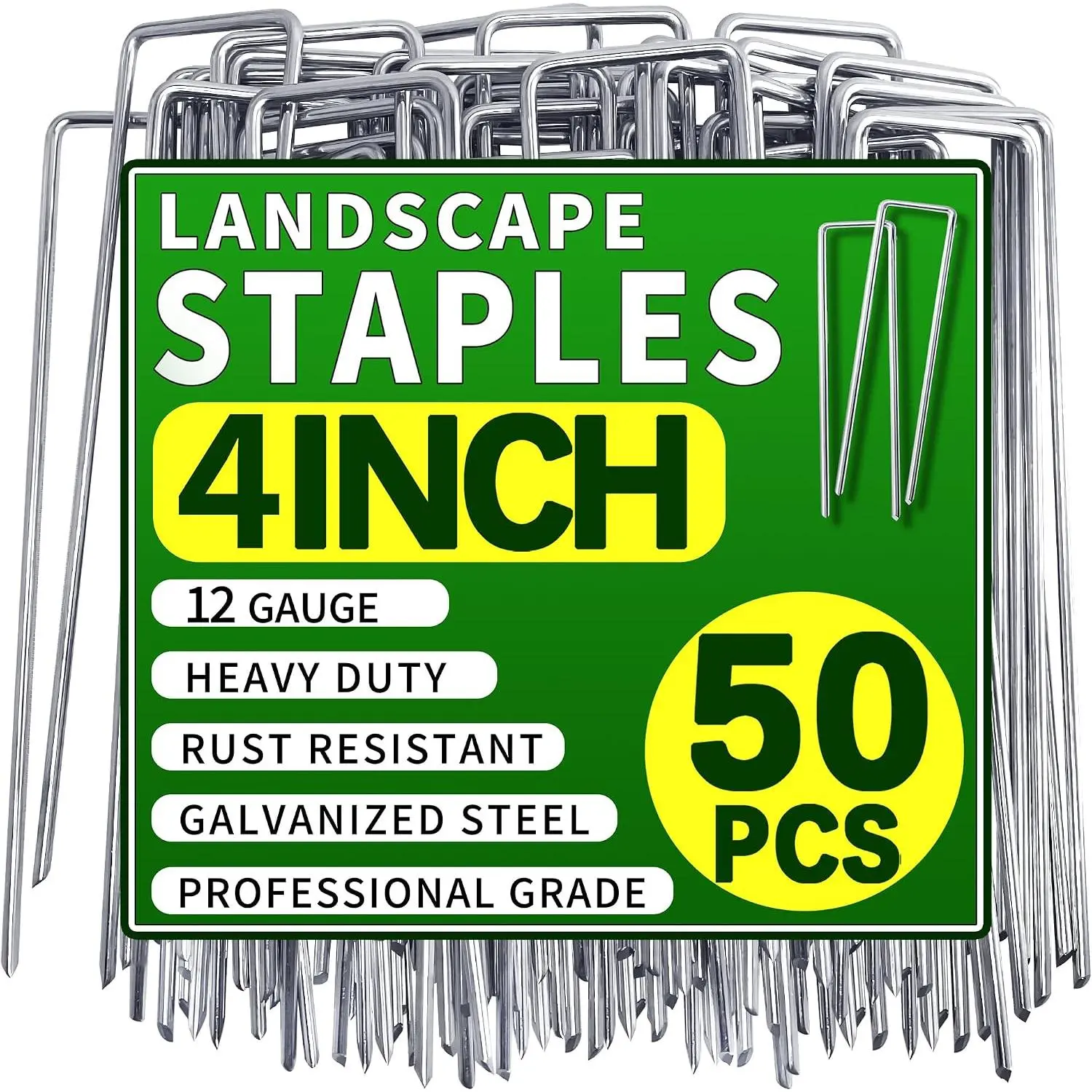 50 Pack Landscape  4 Inch 12 Gauge Garden Stakes | Galvanized Garden  Pins Anti-Rust Ground Stakes for Weed Barrier, Irrigation Tubing, Landscaping Fabric, Yard Lawn