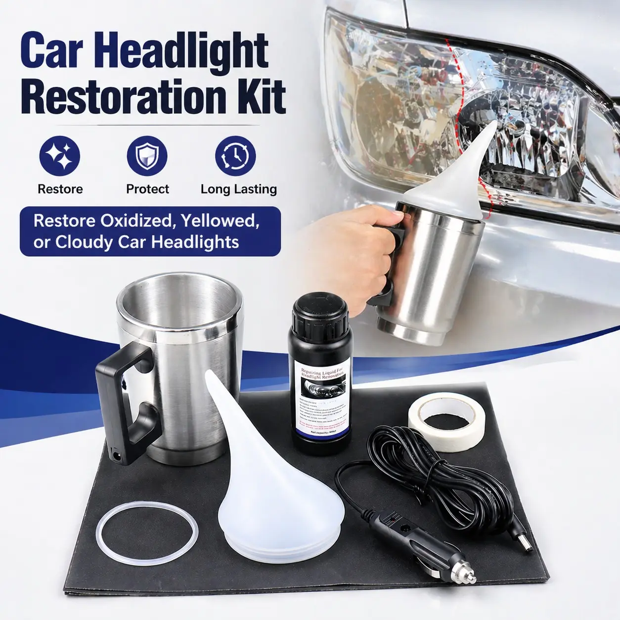 Car Headlight Polishing Restoration Repair Kit, Quick Oxidation Removal, DIY Headlight Renovation Coating Tool, Easy-To-Use Front Light Renewal Set