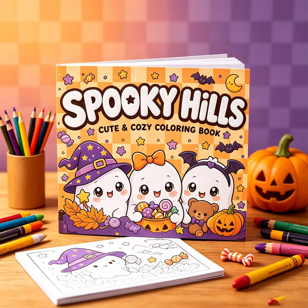 Spooky Hills: Cute & Cozy Halloween Coloring Book – Adorable Kawaii Ghost, Pumpkin & Fall Spooky Illustrations for Adults, Teens & Kids, Stress Relief Relaxing Autumn Coloring Pages