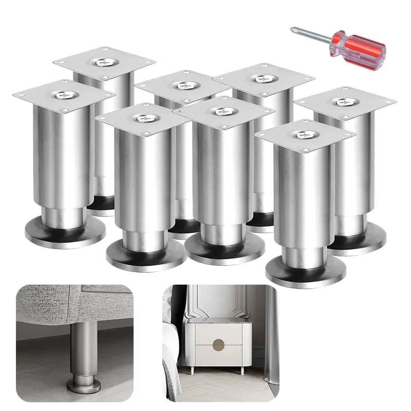 8-Piece Adjustable Furniture Legs Set, Metal Support Feet for Sofa, Table, Cabinet, Bed, Includes Screwdriver
