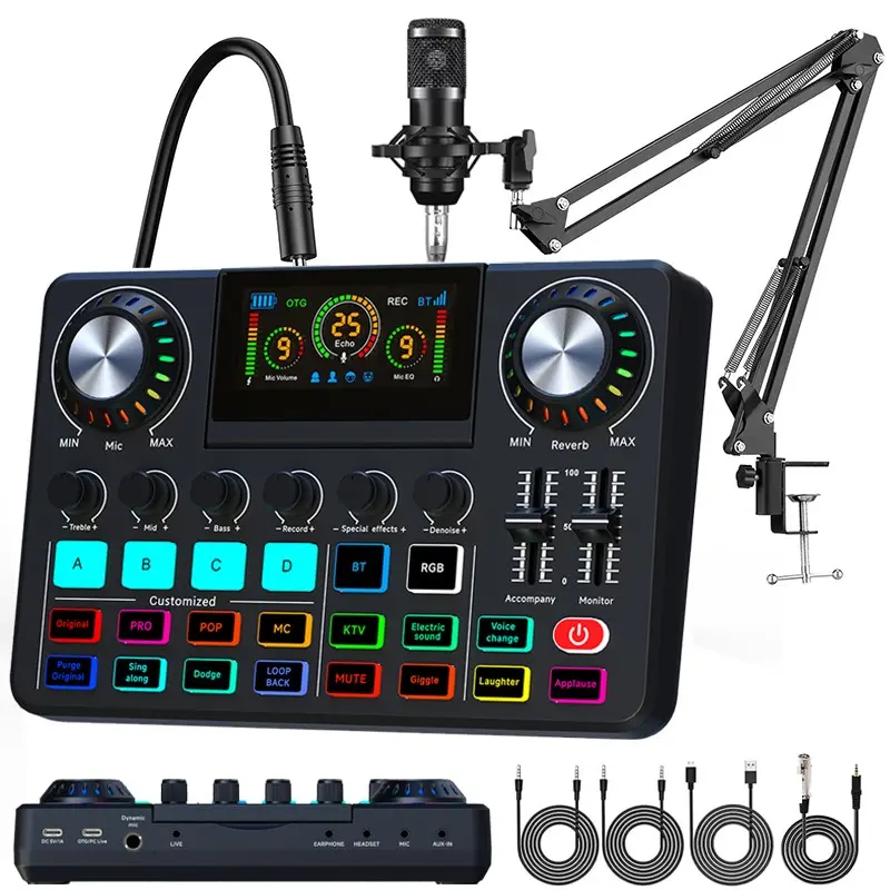 Bm-800 Live Streaming Podcast Kit, Condenser Mic + Sound Card, BT Connection for Phone PC, Dj Disco Music Recording, Tiktok/streaming/podcast