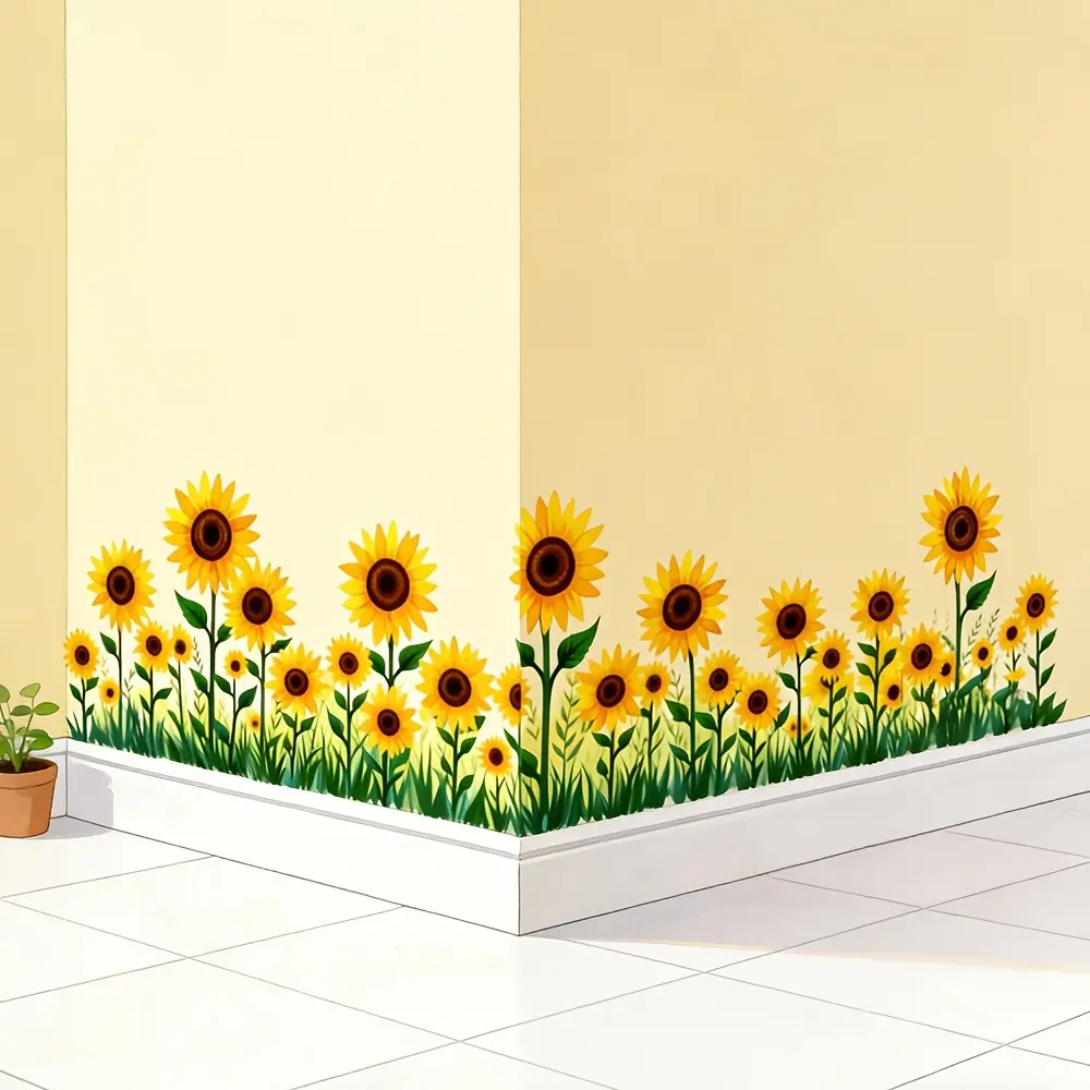 Sunflower Wall Corner Sticker, PVC Floral Decal for DIY Decoration, Home Decor for Bedroom, Kitchen, Bathroom, Living Room, Perfect Gift, Wall Stickers