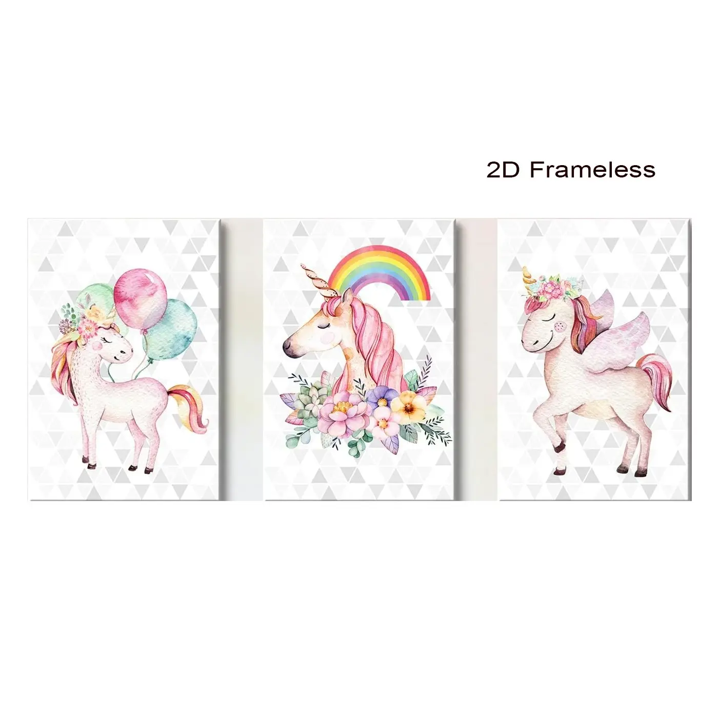 3-Piece Set, Unicorn Wall Decor for Girls' Bedrooms, Colorful Rainbow Balloon Unicorn Room Images, Canvas Art for Nurseries, Pink Floral Posters for Teen Girls, Bathroom Decorative Art, Home Decor for Children and Toddlers, Frameless