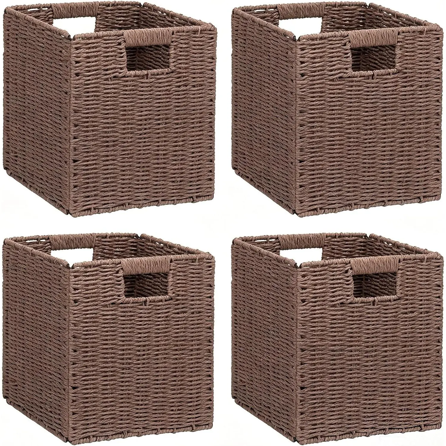 10.5x10.5'' Cube Storage Baskets, Set of 4  Paper Rope Multipurpose Collapsible Organizers, Woven Laundry  for Laundry, Storage Cubes,Wicker Baskets Laundry Organizer  for