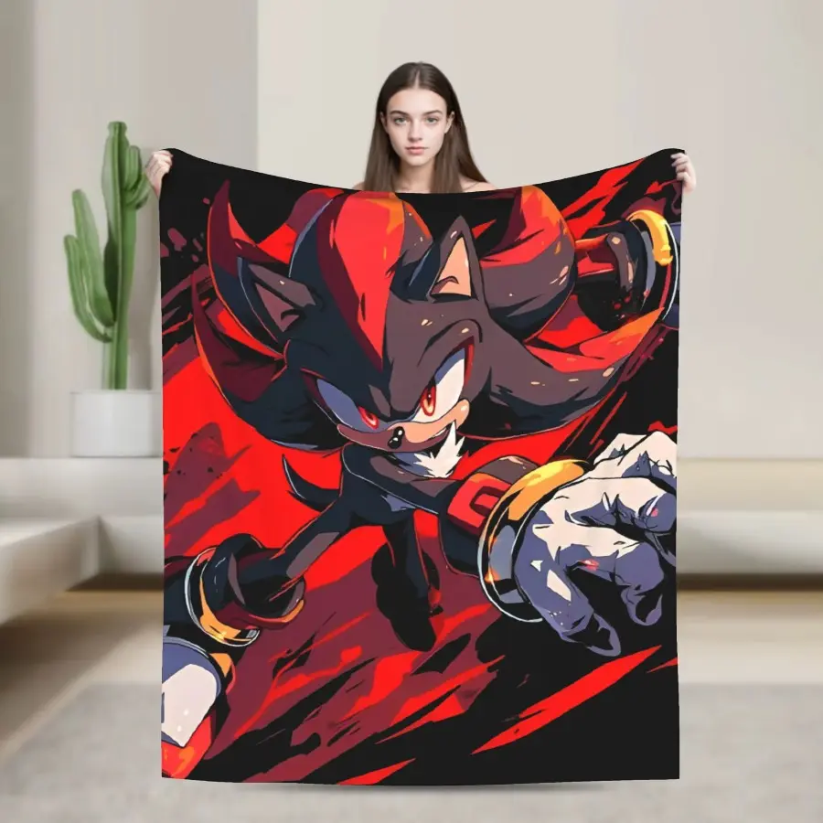 Shadow the Hedgehog Game Throw Blanket, Classic Wrinkle-Resistant Fade-Resistant Durable Flannel Blanket, Breathable Soft All-Seasons Bedding for Summer AC Rooms, Office Naps, Gamer Gifts, Customized, Office/Nap Area