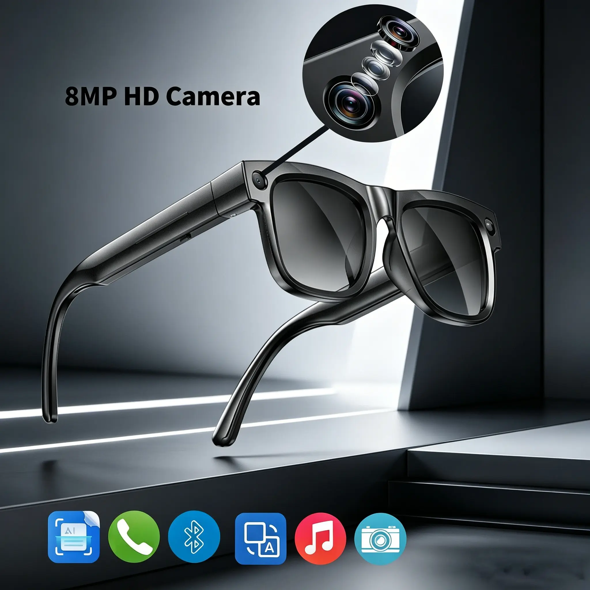 New Upgrade Smart Ai Glasses, 8mp Camera, 4GB Memory, Photo Recognition, Translation, BT Call, Light-Changing Sunglasses, Unisex, Outdoor Use, Ai Glasses With Camera