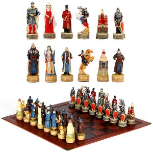 32 Piece International Chess Set, High-Quality Resin Pieces, Artificial Leather Board, Table Game, Gift for Halloween & Christmas