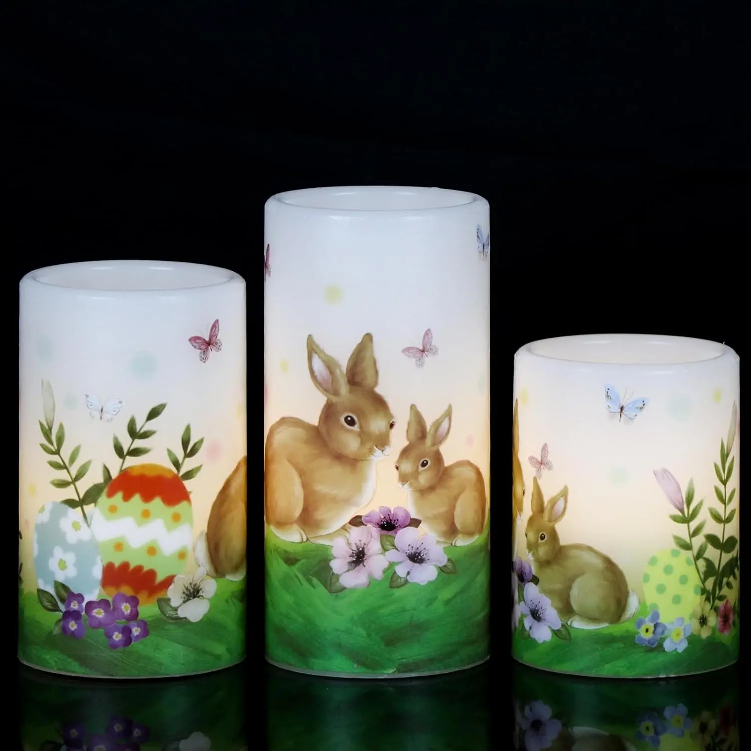 Easter Bunny Flameless Flickering Candles with 6 Hour Timer,  Operated Real Wax White LED Pillar Candles Warm Light Dinner Table  Decor(3 x 4,5,6 Inches)