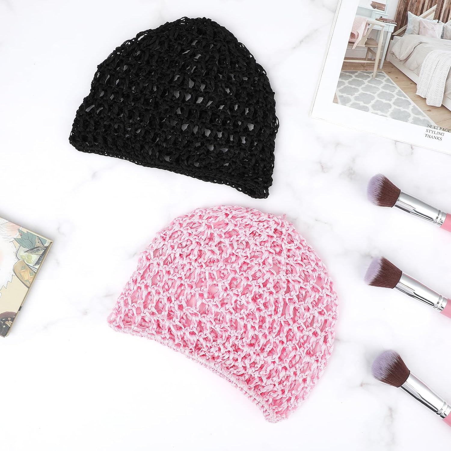 Mesh Crochet Hair Net Snoods, Soft Rayon Knit Crochet Hairnet Hair Cover, Crocheted Sleep Cap for Women, Haircare, Hair Care Wrap