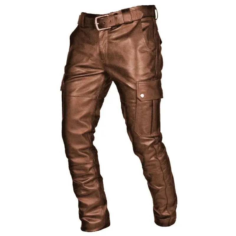 Men's Leather Pants Black Biker Slim Fit Motorcycle Casual no Belt Style Trousers, Piece and Everyday Favorite, CasualStyle, DailyEssential, Breathable, SmartCasual, ComfortWear, EssentialBasics