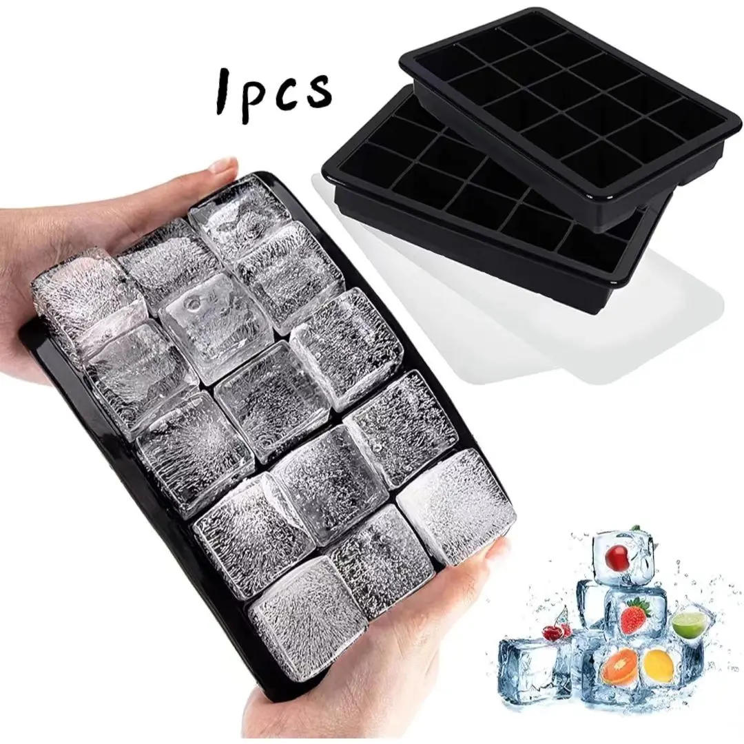 15-Compartment Silicone Ice Cube Tray, Easy Release with Lid, BPA-Free, Ideal for Freezer, Cocktails, Whiskey, Kitchen, RV, Coffee, Ice Molds