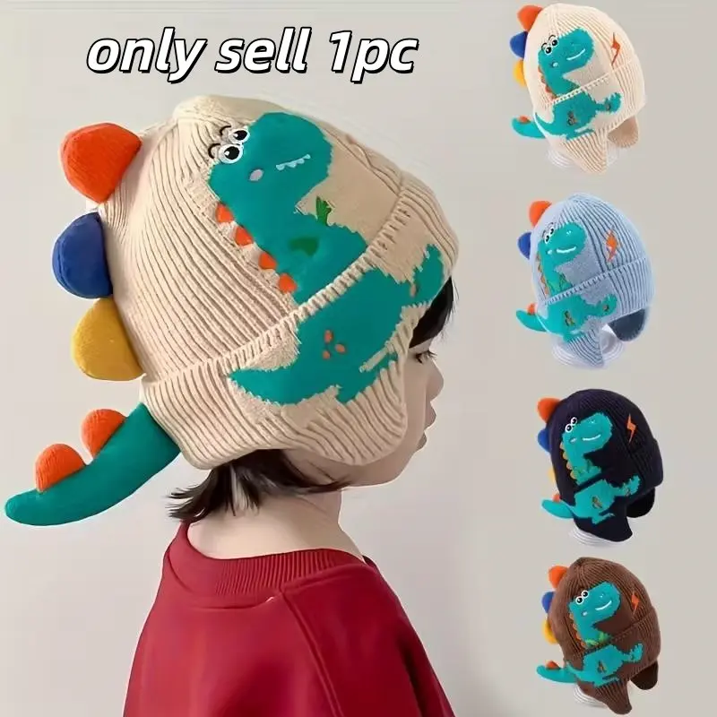 Kids' Cute Dinosaur Thick Warm Ear Protector Hat, Outdoor Cycling Skiing Windproof Knit Cap, Christmas Halloween Birthday Gift, Animal Hats