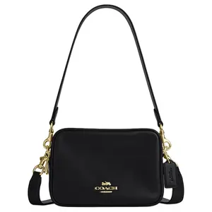 COACH Carey 19 Detachable Handle Crossbody Bag with Dual-Zip Closure and External Magnetic Snap – Genuine Leather Mini Shoulder Bag for Men and Women – Black