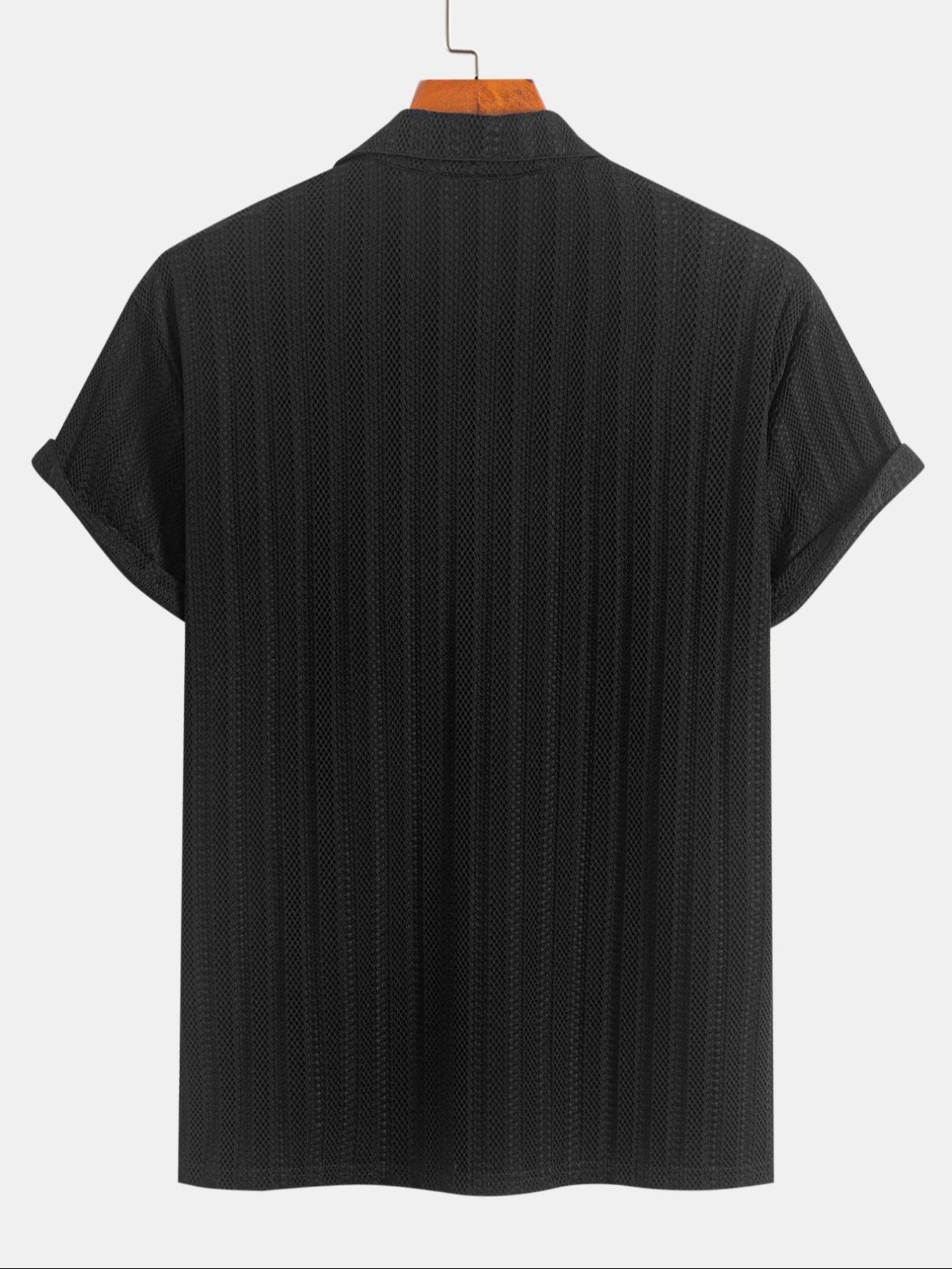 Men's Regular Fit Solid Jacquard Button Textured Polo Shirt, Casual Short Sleeve Polo Top for Summer, Fashion Men's Clothes for Daily Wear