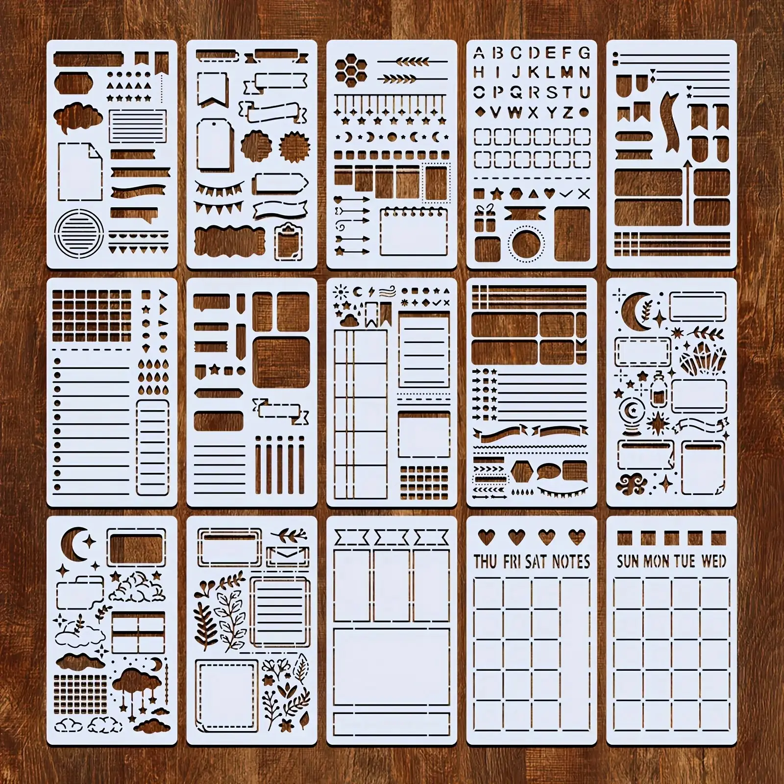 15pcs Reusable Plastic Templates for Journals, Planners, Scrapbooks, Includes Lists, Flowcharts, Creative Designs, Patterns, Perfect for DIY Projects, Versatile