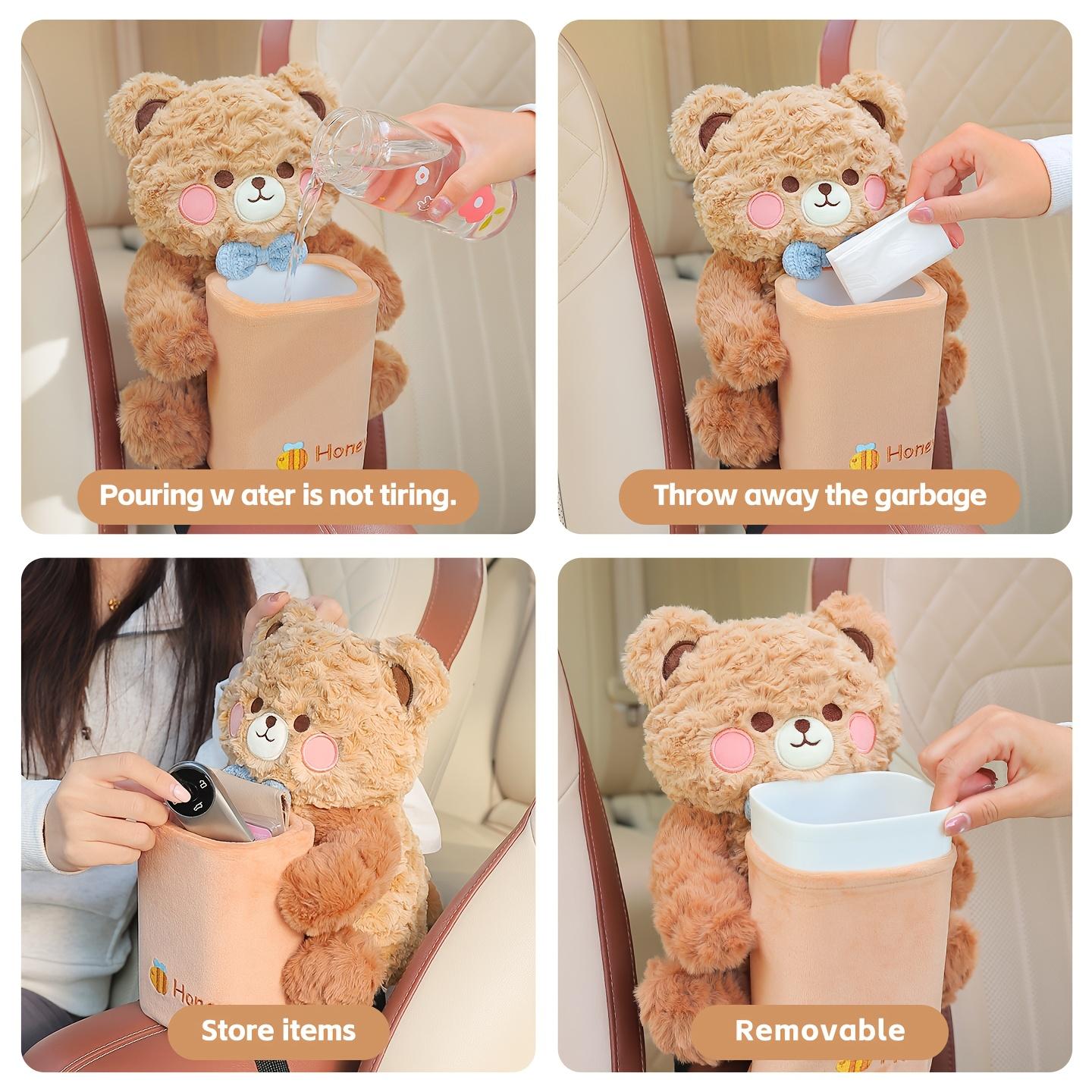 1 Cute Bear and Rabbit Car Tissue Holder and Trash Can 2-in-1, Fun and Practical Multifunctional Car Storage Rack, Used for Storing Armrests, Convenient for Storing Tissues, Phones, Keys, and Other Items, Cute Animal Car Interior Accessories