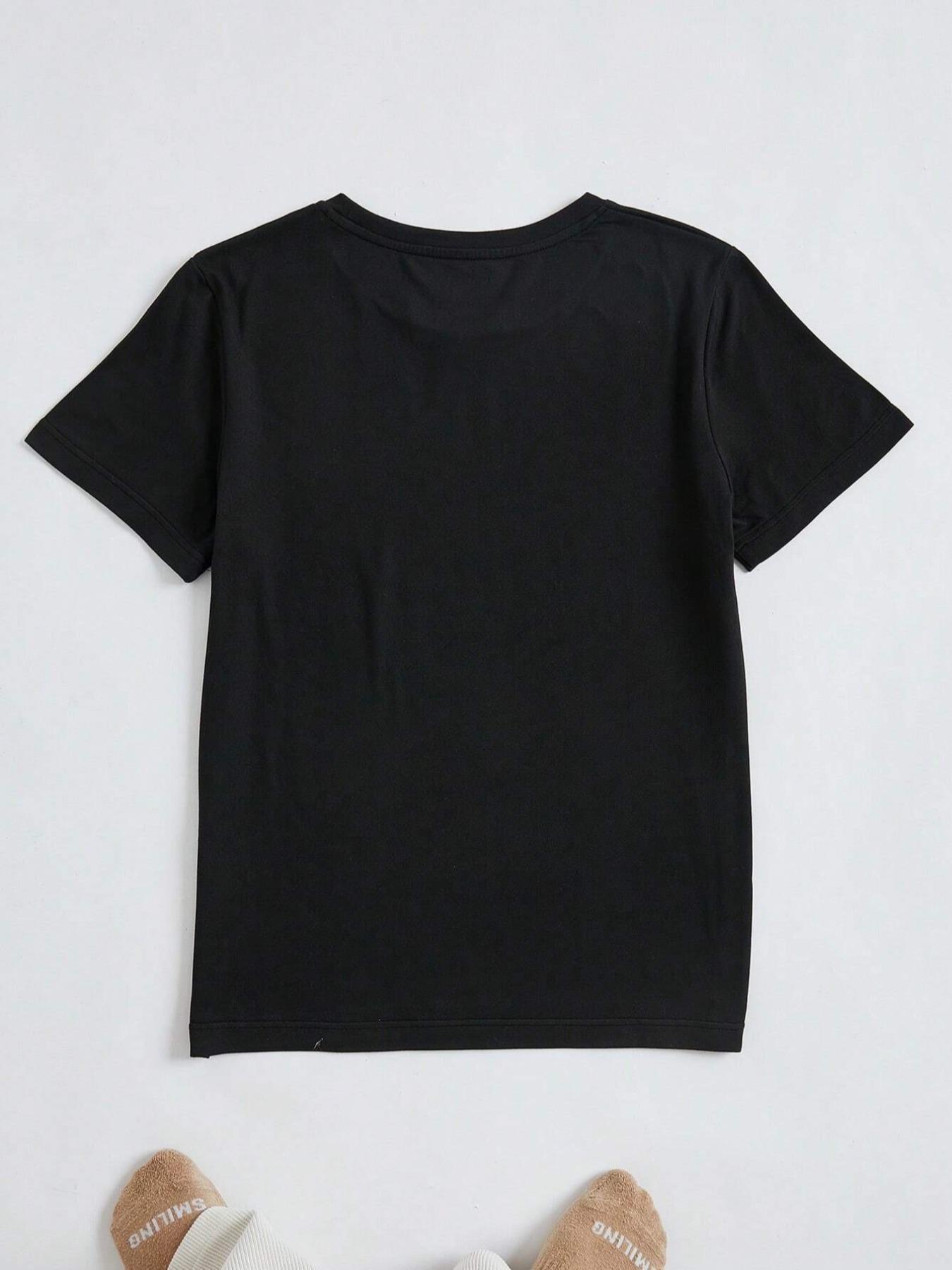 Unisex Graphic Tee, Casual Letter Print Drop Shoulder Half Sleeve Round Neck T-Shirt , Fashion Women's Top for Daily Wear