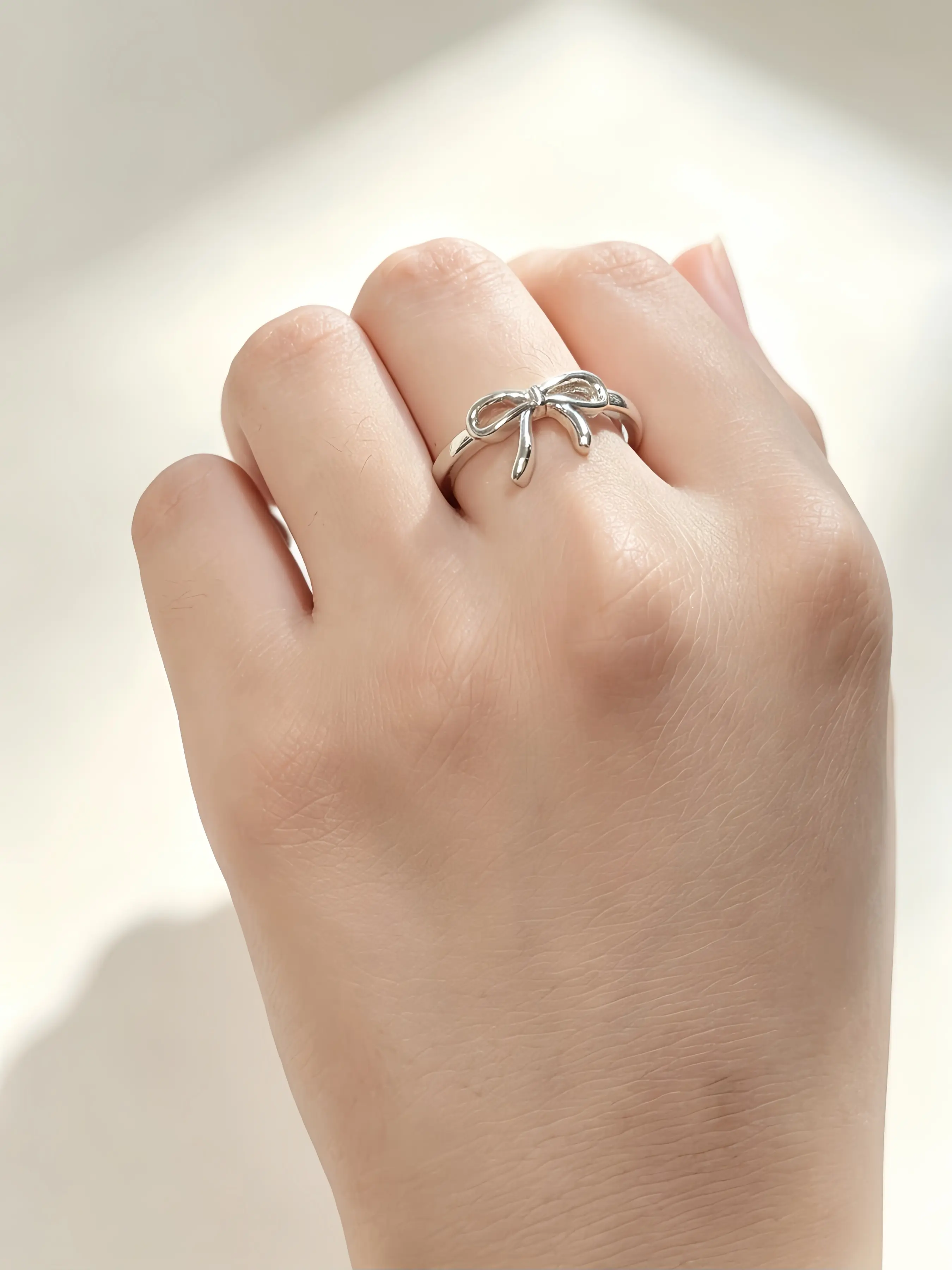Ballet Style Bow Ring, Adjustable Open Band, Silver Color Index Finger Ring, Cute Fashion Jewelry Gift, Ideal for Daily Wear, Dates, Parties, Birthdays