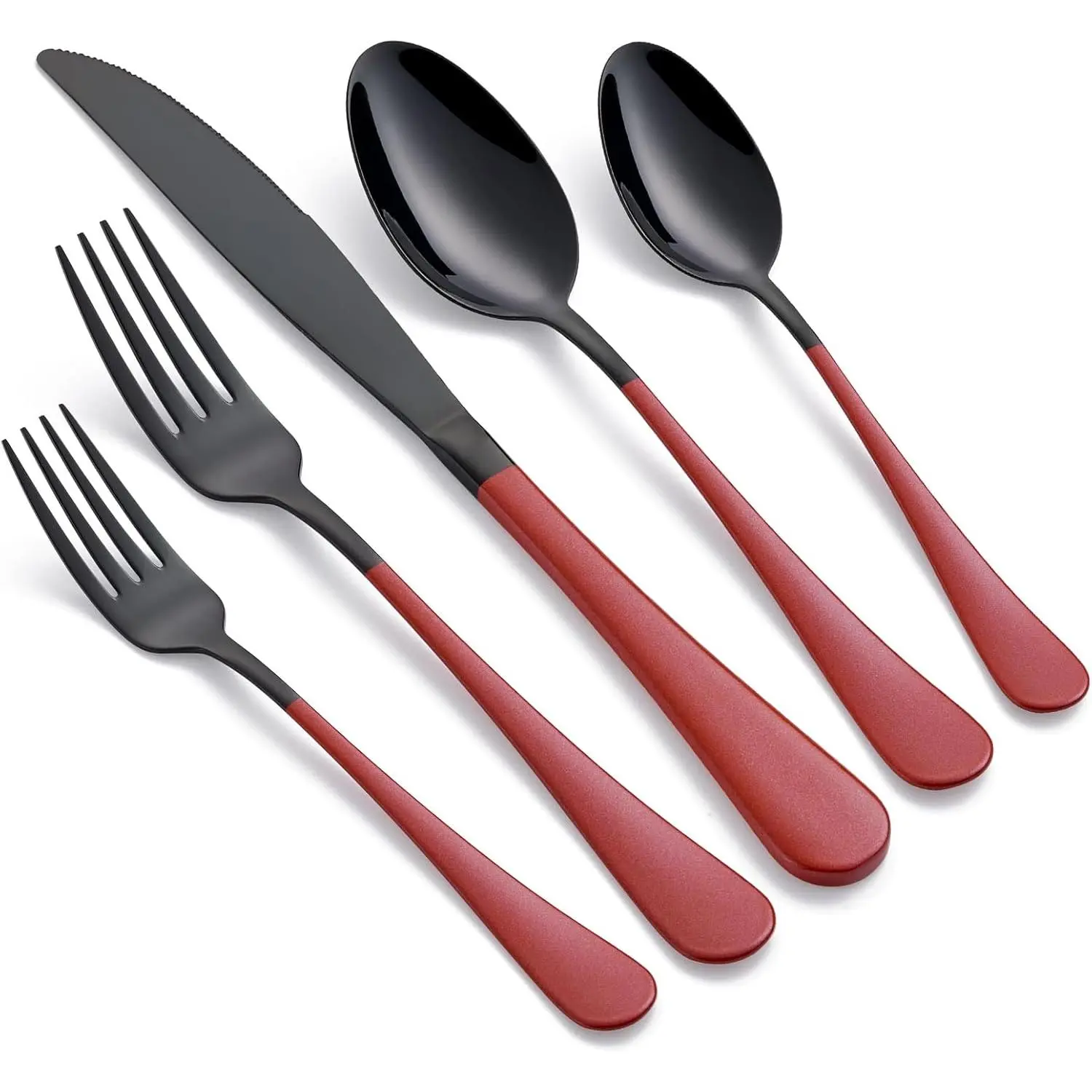 20-Piece Red Handle Black 18/0 Stainless Steel Silverware Set Service for 4 Includes Dinner Knives Forks Spoons Flatware Dishwasher Safe