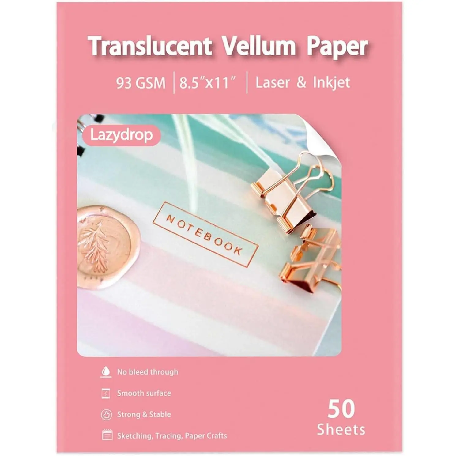 Translucent Vellum Paper 8.5x11 Inches, 50 Sheets Printable Transparent 93GSM/63LBS for Printing Sketching Tracing Drawing