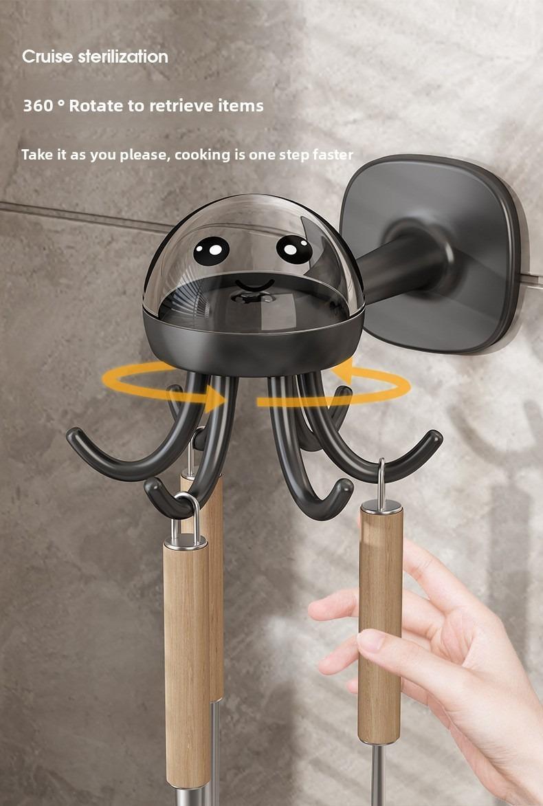 360° rotating cartoon octopus hook, no need to drill holes and won't damage the wall, storage rack, home storage rack, household daily use, kitchen storage hook, shelving rack