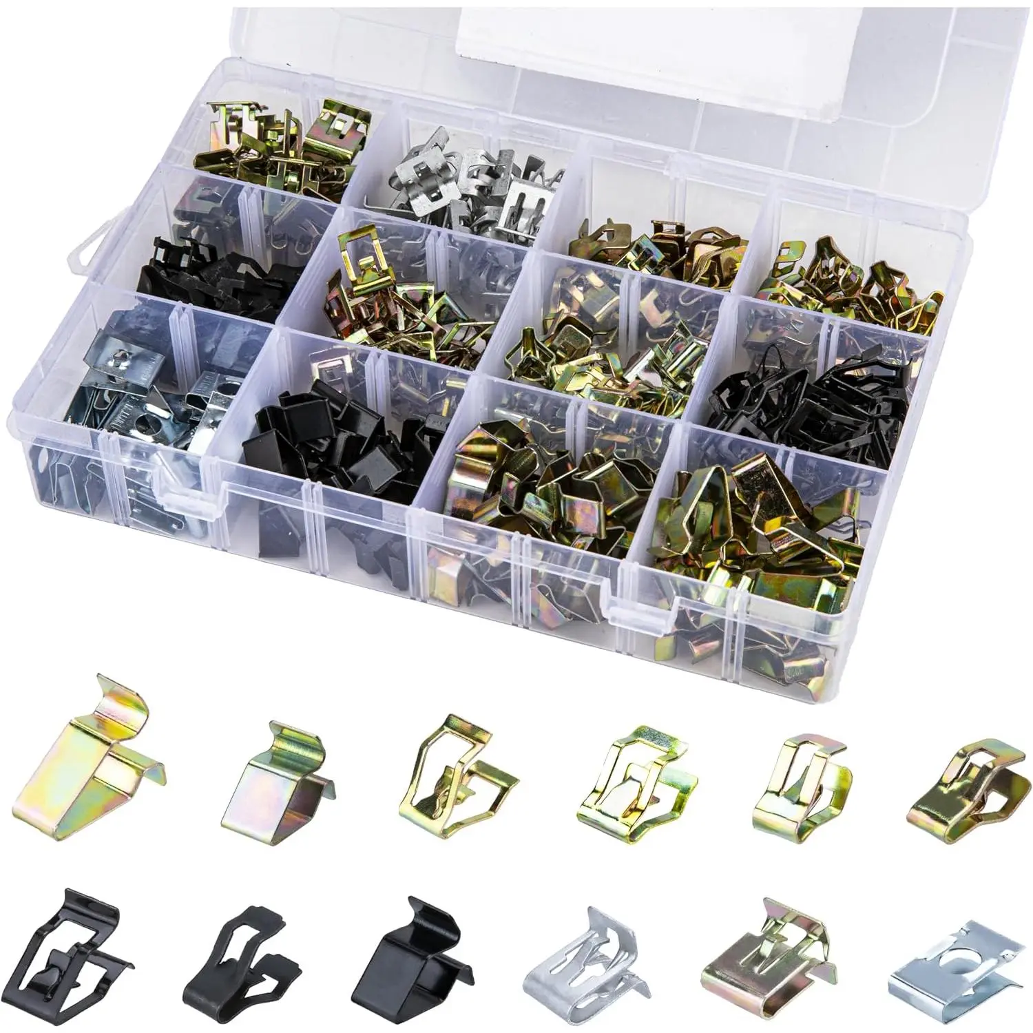 240 PCS 12 Sizes Auto Car U-Clips, Metal Trim Clips, Trim Moulding Clip Kit, Automotive Trim Moulding Fastener Clips, Universal Metal Dash Retainer Clips Replacement for Most Cars