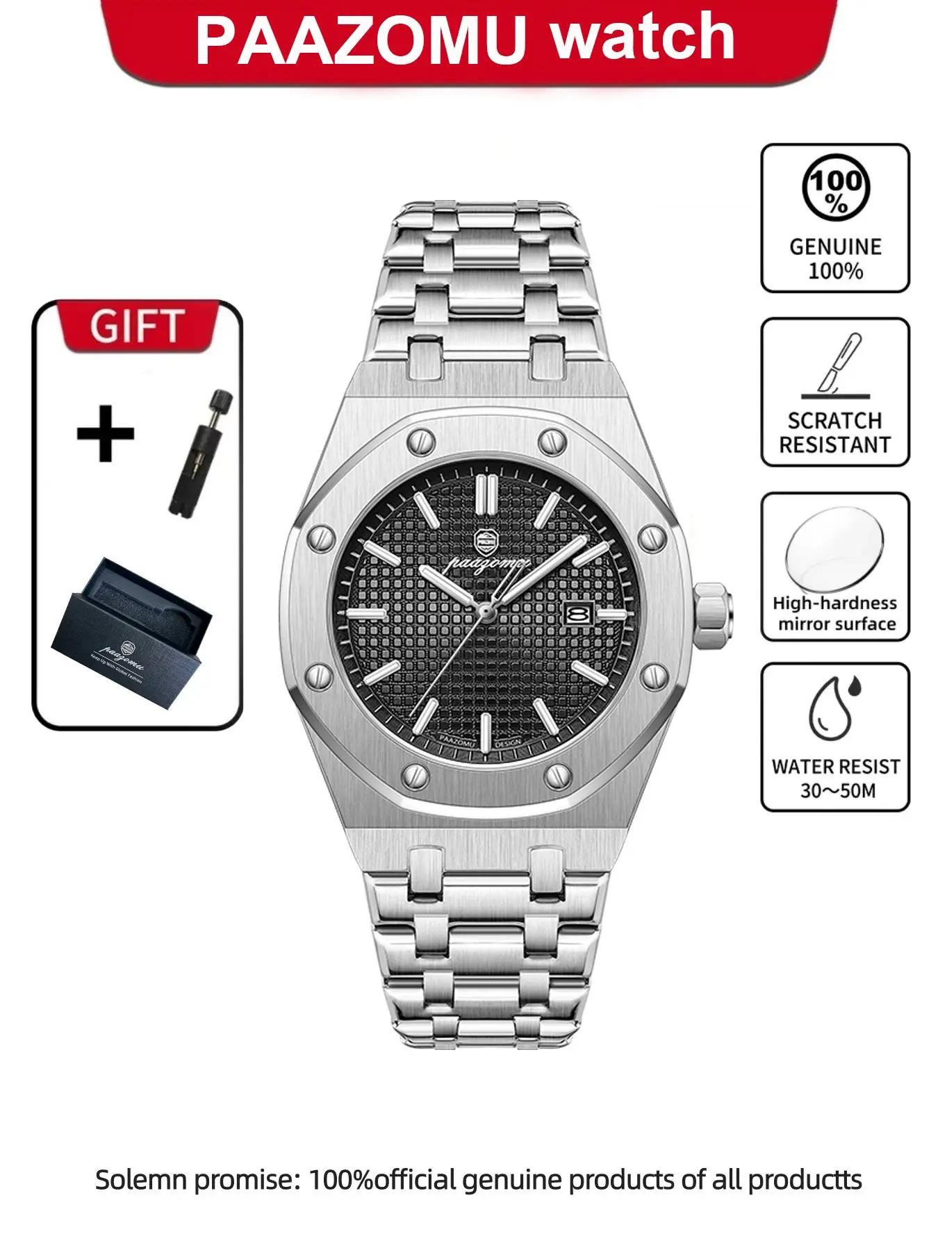 Waterproof Round Pointer Quartz Watch, Analog Watches, Durable Design for Daily Wear, Fashionable and Practical Wristwatch, Stylish Timepiece for Everyday Use, Round Face Watch, Stainless Steel Watch