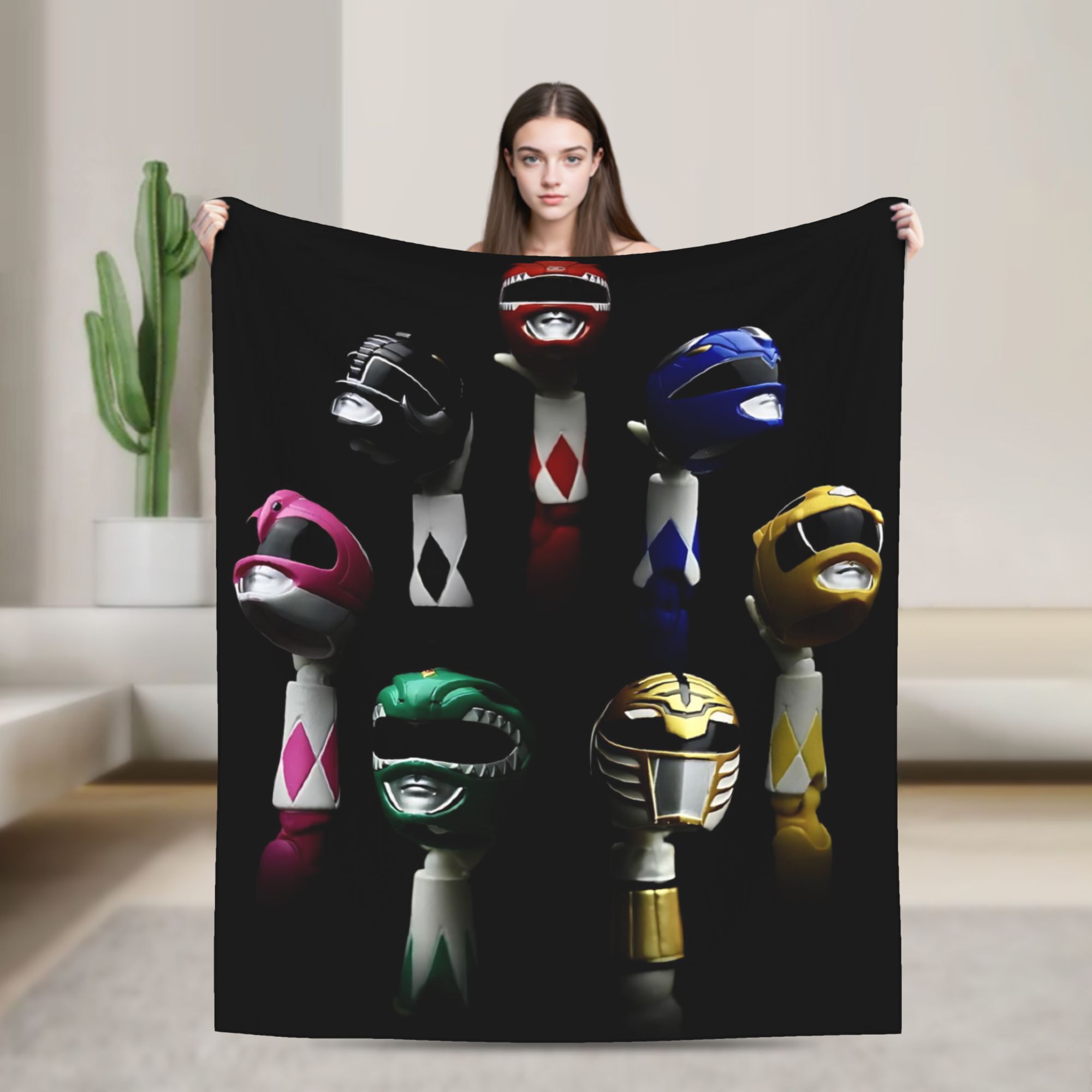 This flannel blanket features a Power Rangers-inspired design, modern and minimalist, is pill-resistant, soft and warm, making it an ideal choice for home or office use, and a perfect gift for friends and family. Its comfortable softness is suitable for s