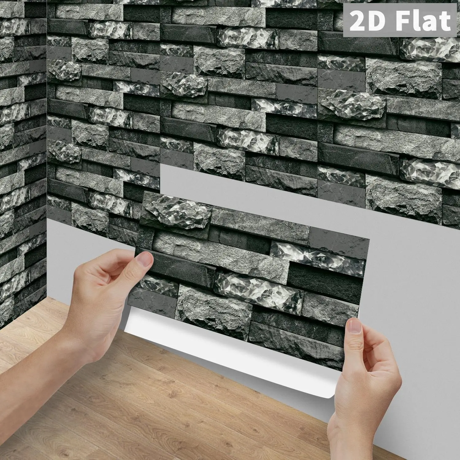 6/12/24/48PCS FG Crystal PVC Peel & Stick Tiles, Vintage Grey Black Wine Red Crystal Culture Stone Long Strip Backsplash, Waterproof Oil-Proof Self-Adhesive Rectangle Decals For Kitchen, Bathroom, Old Tiles & Wood Panels Home Decor
