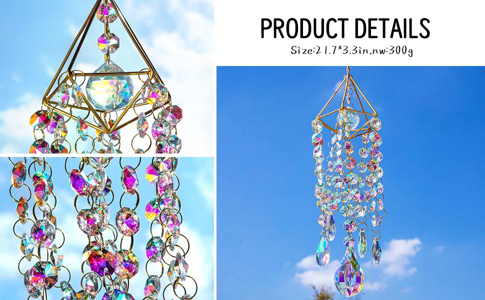 Crystal Suncatchers for Window Hanging Wind Chime Style Garden Sun Catchers with Crystals Rainbow Maker Indoor Outdoor Decor Handmade Gold Plated