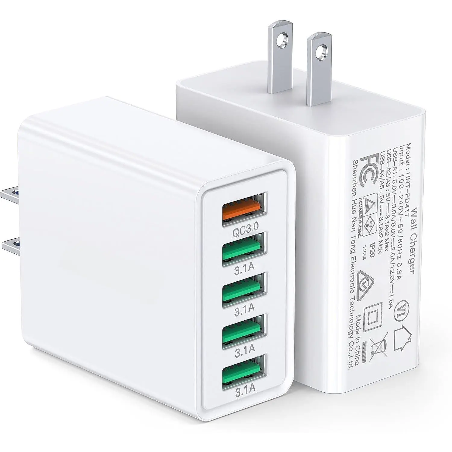 2Pack 50W 5-Port QC 3.0 USB A Wall Charger Block - Portable Electronic Charger Brick for Smartphone, Cellphone, iPhone 17/16/15/14 Pro Max Plus, iPad, Galaxy, AirPods & Other Devices, Mobile