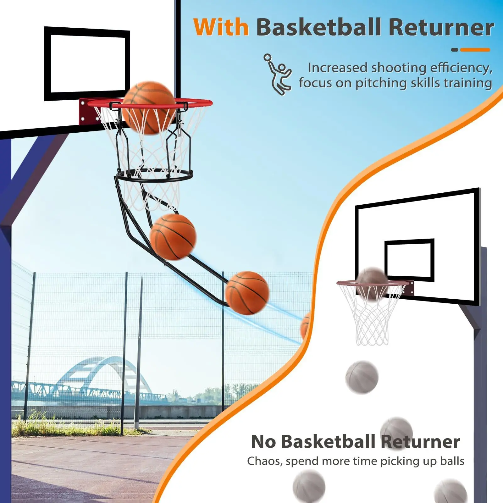 Basketball Shooting Returner for 18-Inch Hoop, No Installation Needed, Automatic Basketball Training Rack, Ideal for Practice Sessions, Basketball Equipment