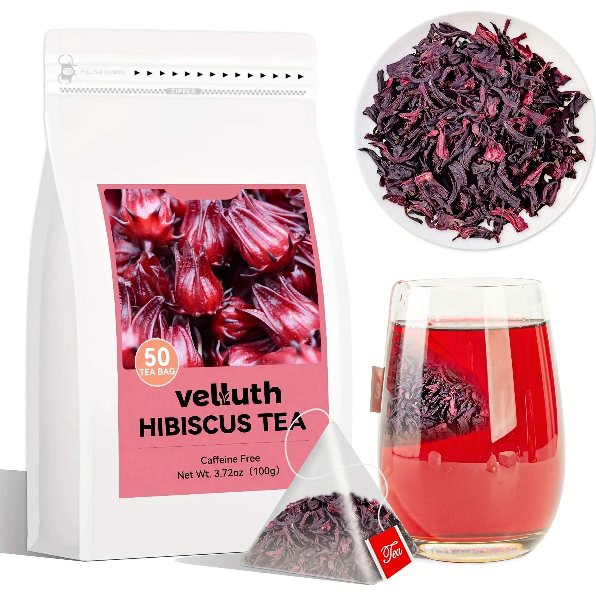 Roselle Tea Bags, 50 Bags/100g, Rich In Antioxidants, Cold Or Hot Brew, Gift for Tea Lovers, Relaxing Drink, Quick Brew, Easy to Steep, Antioxidant-rich Blend, Caffeine-free Blend