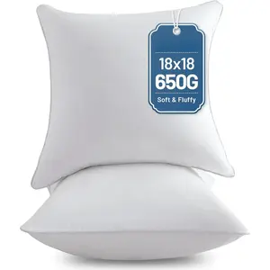 18 x 18 Pillow Inserts (Set of 2) - 18 Inch Square Interior Sofa Throw Pillow with   Cover - Decorative Pillow Insert Pair - White Couch Pillow