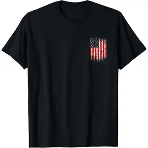 Patriotic 4th of July Pocket USA American Flag on Back of T-Shirt