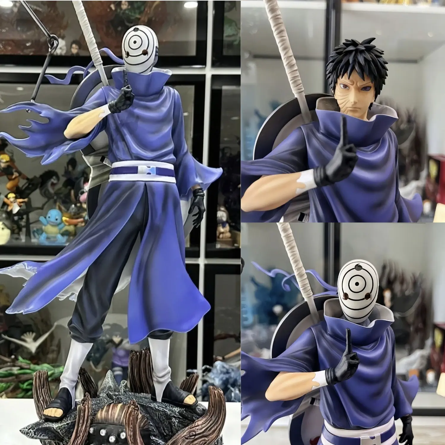 Naruto Uchiha Sasuke Mask Figure 22cm, Gk Statue Dual Head Sculptures, Includes Uchiha Fan and Base, PVC Collectible Model Gift